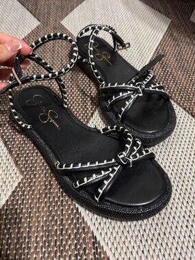 Jessica Simpson Black and White Braided Strap Sandals